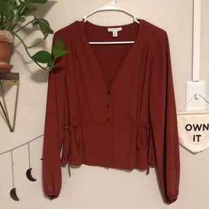 Topshop V-neck Button Wrap Top - Rust/Natural